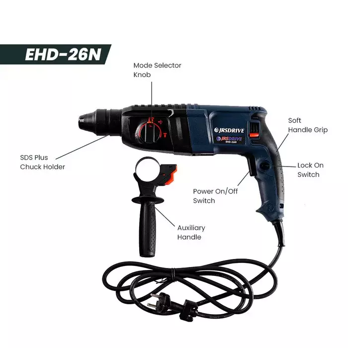 eastman-tools-800-w-rotary-hammer-drill-5500-bpm-impact-rate-and-26-mm-drilling-capacity-ehd-026n-with-2-chisels-and-3-drills