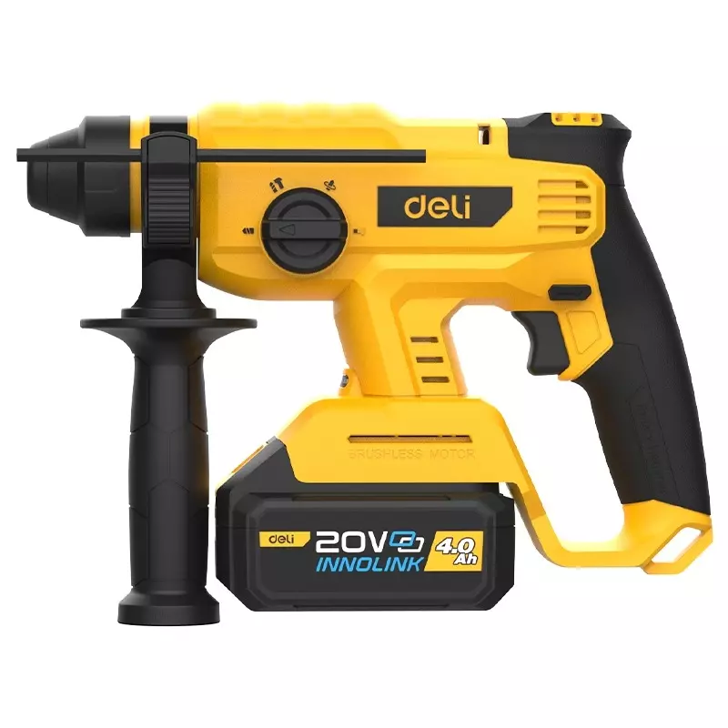 DELI Rotary Hammer with Bits & Charger 0-1400 RPM, 0-4500 BPM, 4.0 Ah *2 Battery, EDC300