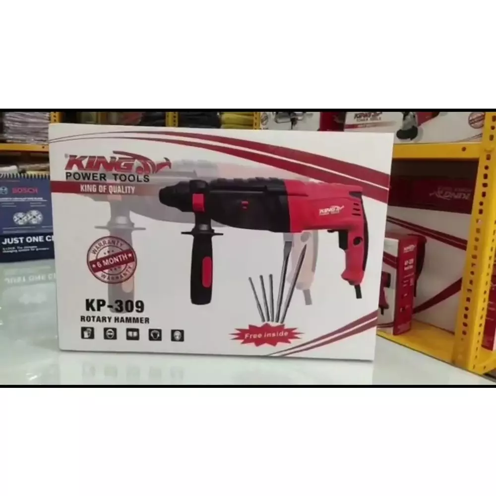 king-1000-w-rotary-hammer-26-mm-drilling-diameter-and-6000-rpm-no-load-speed-kp-309n-with-3-drill-bits-2-chisels