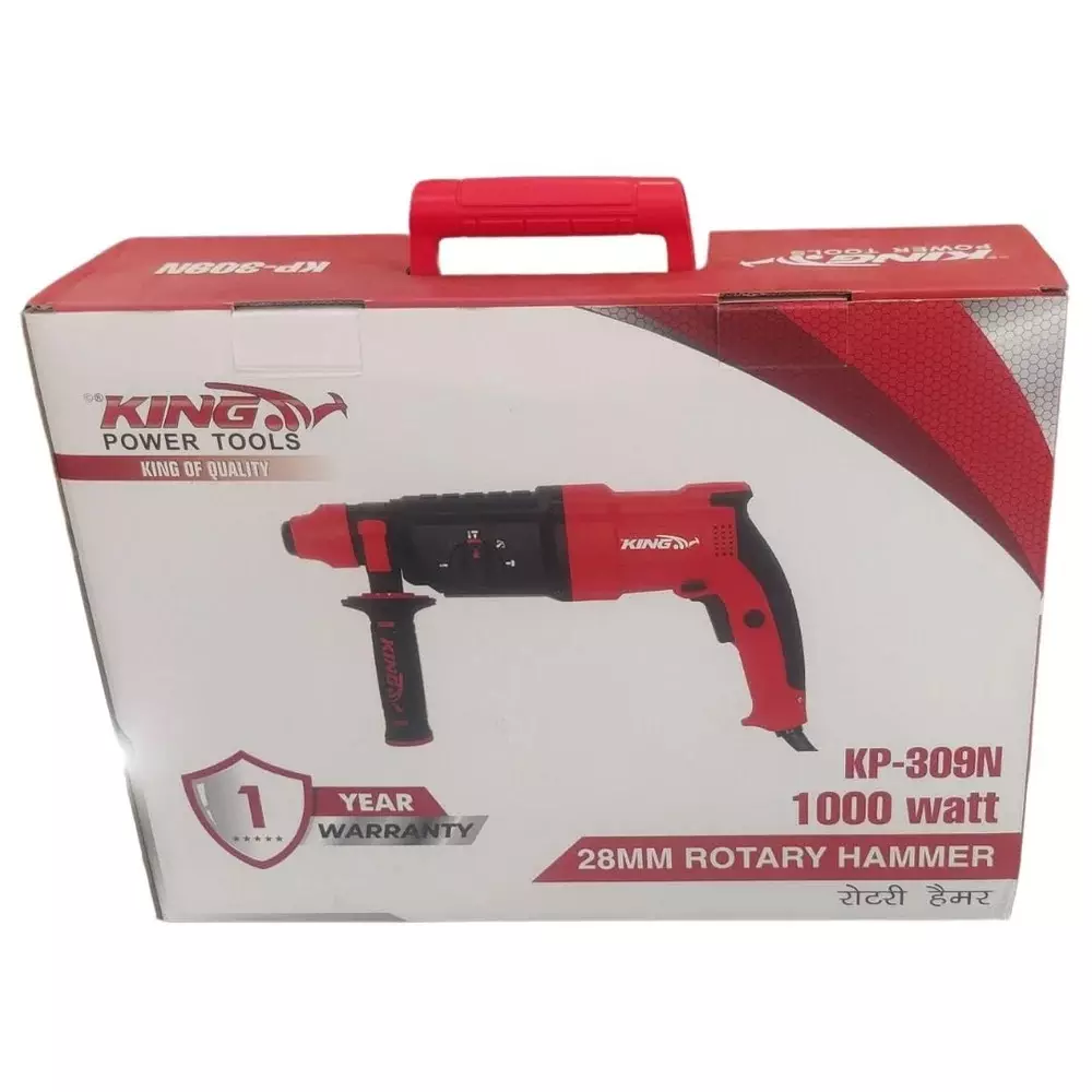 king-1000-w-rotary-hammer-26-mm-drilling-diameter-and-6000-rpm-no-load-speed-kp-309n-with-3-drill-bits-2-chisels