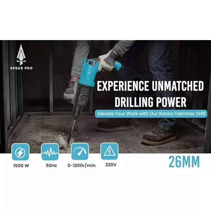 spear-1500-w-rotary-hammer-drill-26-mm-capacity-3-pcs-drill-bits-2-pcs-chisel-1-flat-1-pointed