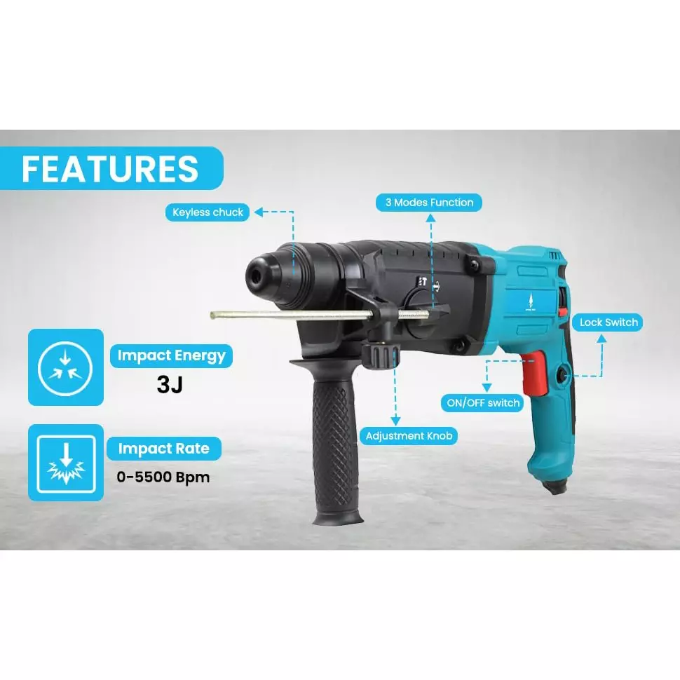 spear-1500-w-rotary-hammer-drill-26-mm-capacity-3-pcs-drill-bits-2-pcs-chisel-1-flat-1-pointed