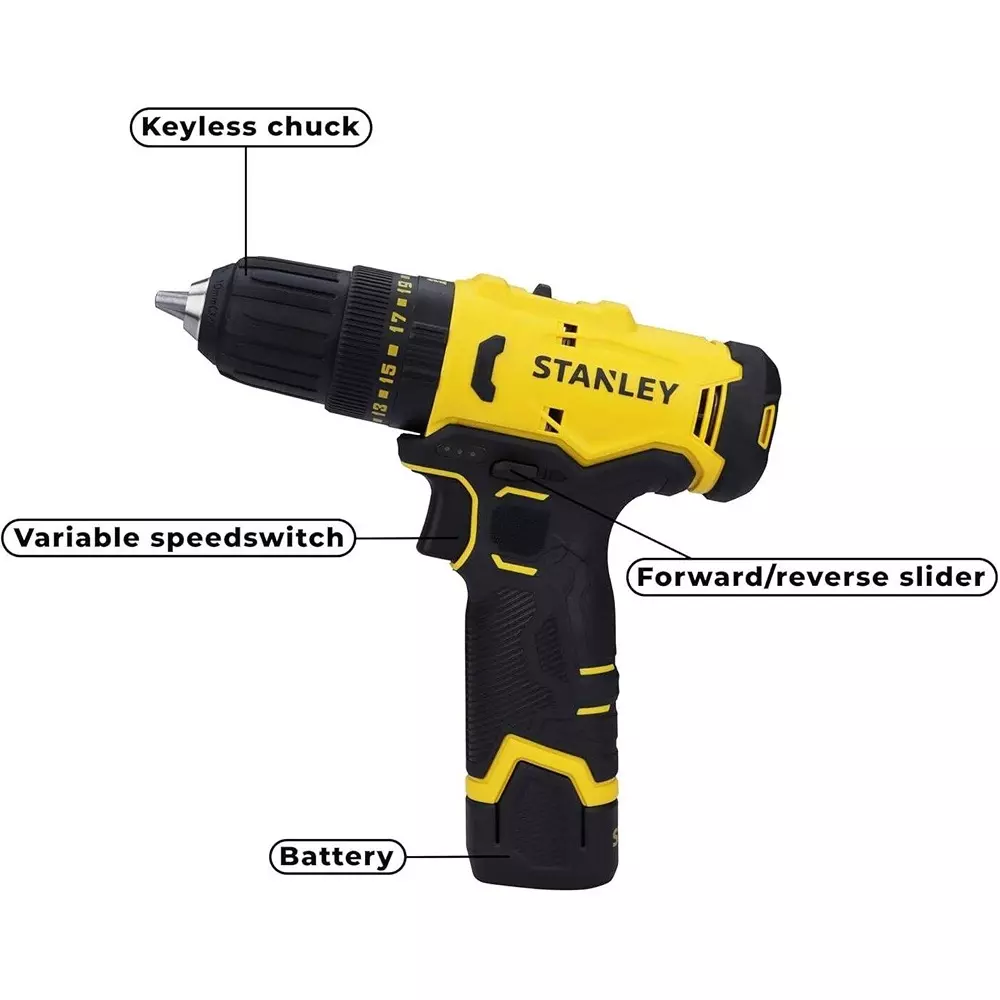 STANLEY Hammer Drill 600 W 10 mm Chuck Pistol Grip Cordless, SCH10D1-IN