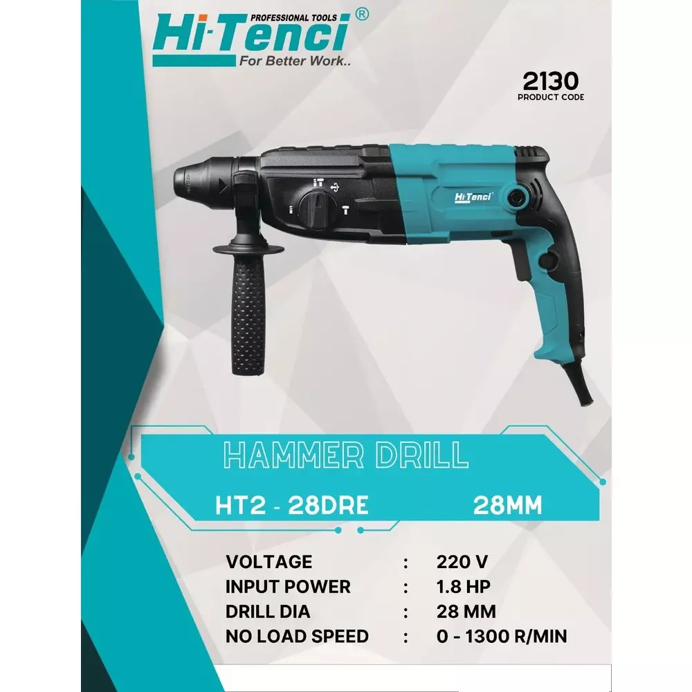 hi-tenci-18-hp-hammer-drill-with-0-1300-rpm-no-load-speed-and-28-mm-drill-diameter-ht-2-28dre-without-drill-bits