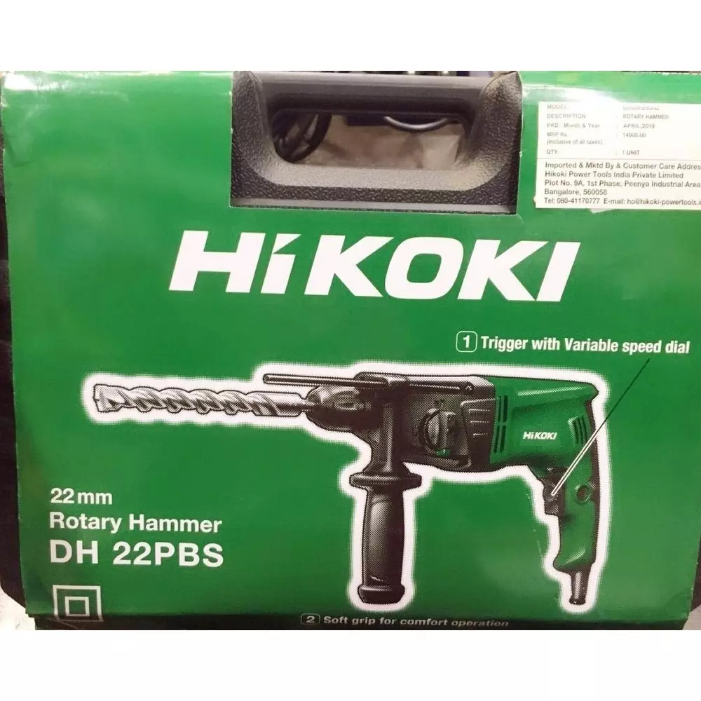 hikoki-620-w-rotary-hammer-22-mm-drilling-diameter-and-0-11000-rpm-no-load-speed-dh22pbs-without-drill-bits