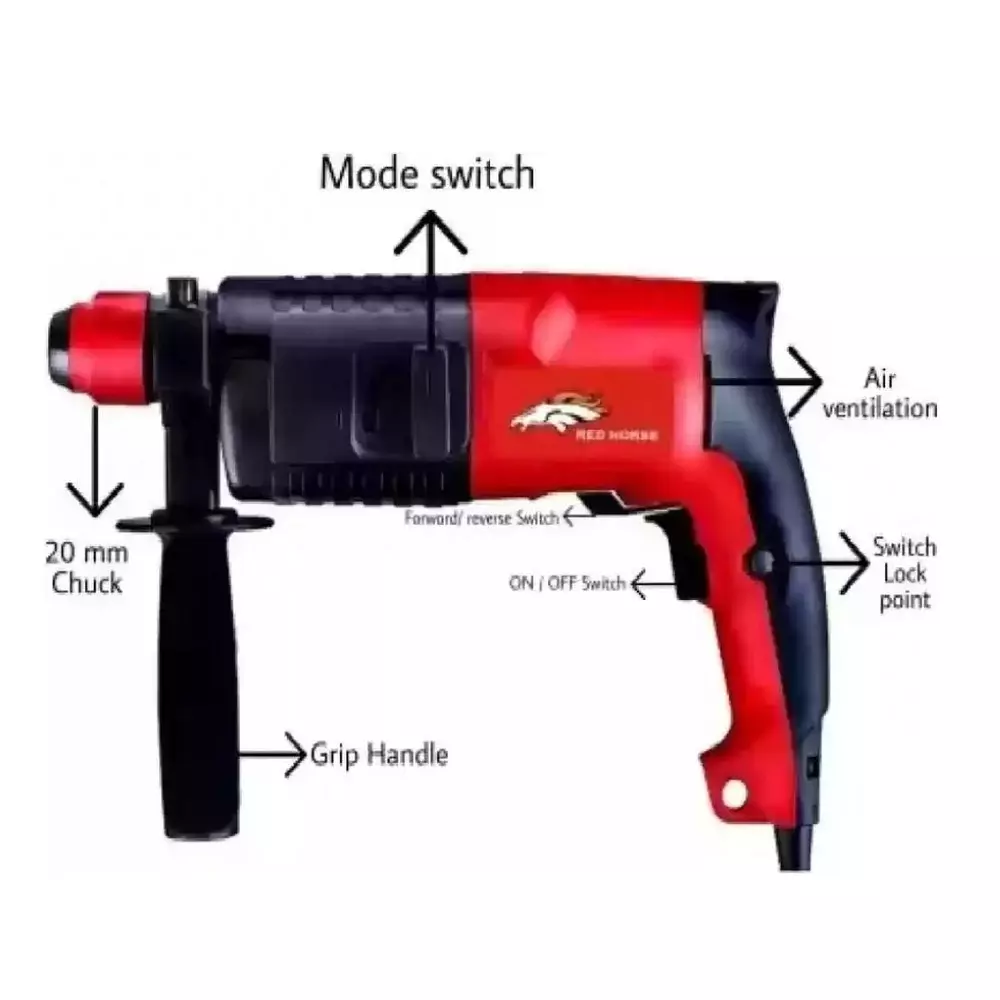 red-horse-1500-w-rotary-hammer-drill-20-mm-drilling-diameter-and-850-rpm-no-load-speed-rh-333-with-3-drill-bits