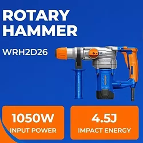 wadfow-rotary-hammer-45-j-impact-energy-3800-bpm-impact-rpm-1050-w-input-power-0-1100-rpm-no-load-speed-sds-plus-chuck-system-wrh2d26