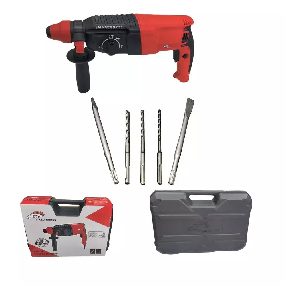 red-horse-1250-w-rotary-hammer-drill-26-mm-drilling-diameter-and-1100-rpm-no-load-speed-rh-334-with-2-chisels-and-3-drill-bits