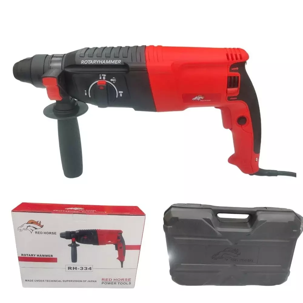 red-horse-1250-w-rotary-hammer-drill-26-mm-drilling-diameter-and-1100-rpm-no-load-speed-rh-334-with-2-chisels-and-3-drill-bits