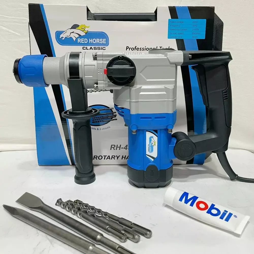 red-horse-2100-w-rotary-hammer-drill-26-mm-drilling-diameter-and-850-rpm-no-load-speed-rh-436-with-2-chisels-and-3-drill-bits