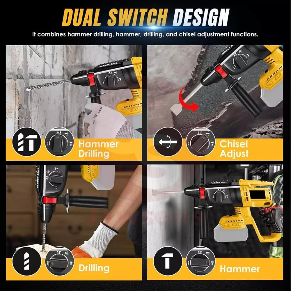 Jawsons Cordless Rotary Hammer Drill 20 V ‎1700 RPM Max. Rotational Speed with 4 Modes & Safety Clutch