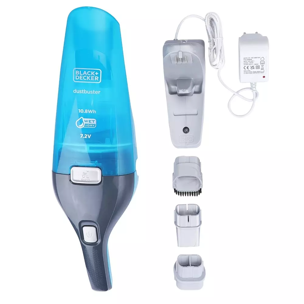 Black+Decker Cordless Dustbuster Handheld Vacuum Cleaner 150 mA Current 7.2 V with Wet & Dry Function, WDC215WA-IN
