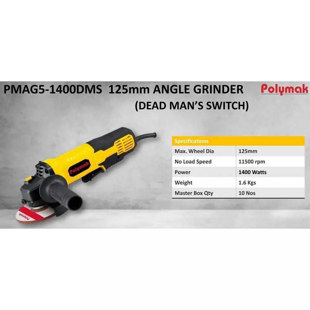 polymak-1400-w-angle-grinder-with-11500-rpm-no-load-speed-and-125-mm-wheel-size-pmag51400dms-without-cutting-blade