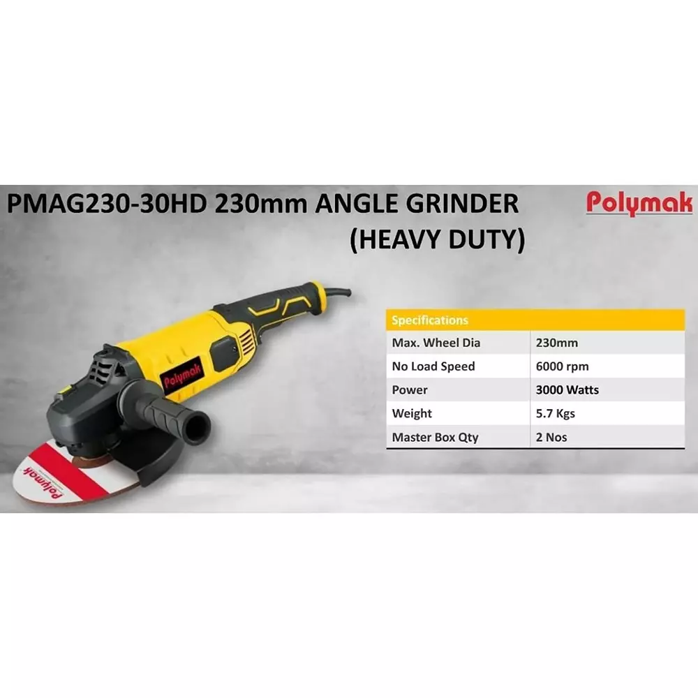 polymak-3000-w-angle-grinder-with-6000-rpm-no-load-speed-and-230-mm-wheel-size-pmag23030hd-without-cutting-blade