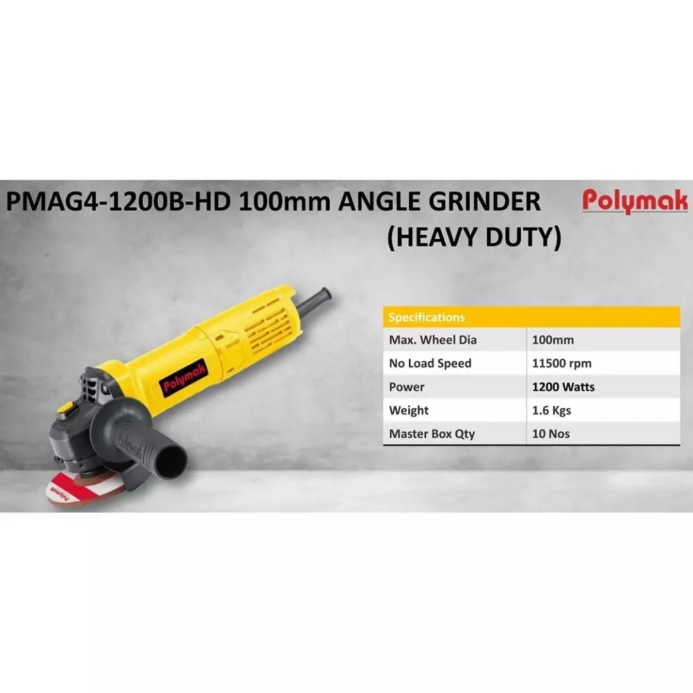 polymak-1200-w-angle-grinder-with-11500-rpm-no-load-speed-and-100-mm-wheel-size-pmag41200bhd-without-cutting-blade