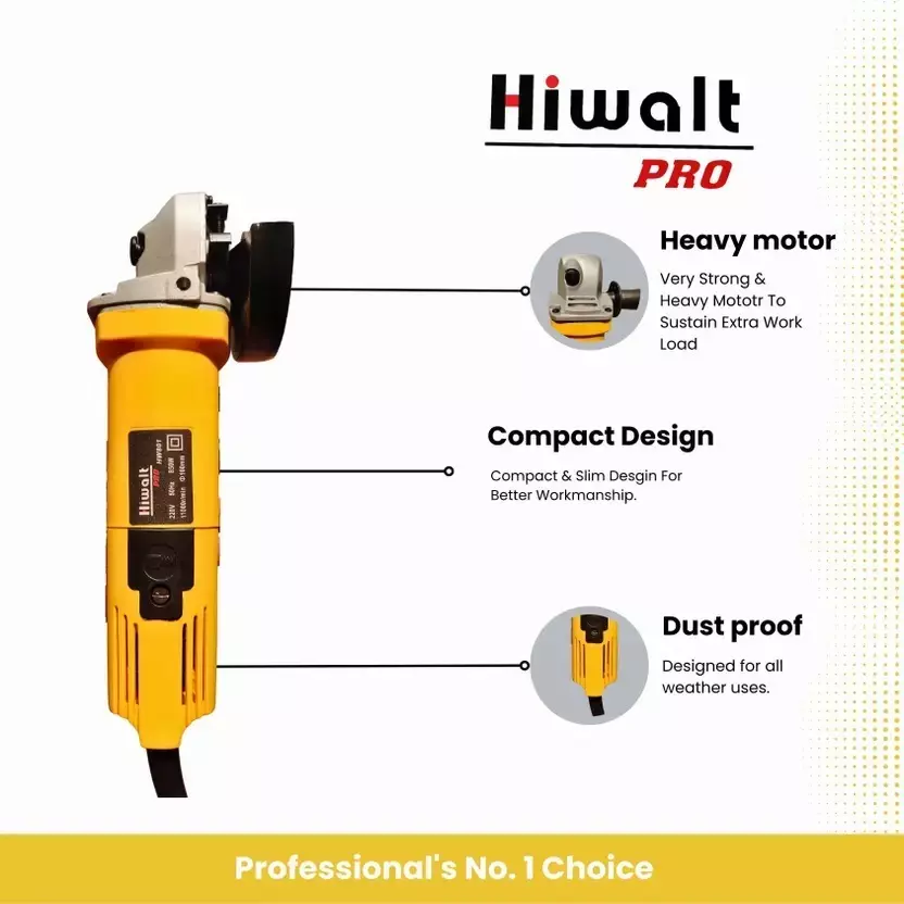 Hiwalt Angle Grinder 850 W, 11000 RPM and 100 mm Blade Size, HW-801 (Without Blade)