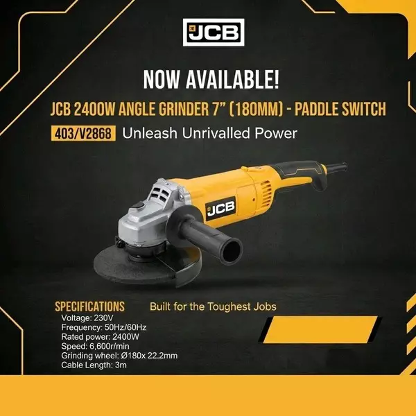 JCB Angle Grinder 180 mm (7 Inch) Wheel Size 3 m Cable Length 2400 W Without Blade, 403/V2868