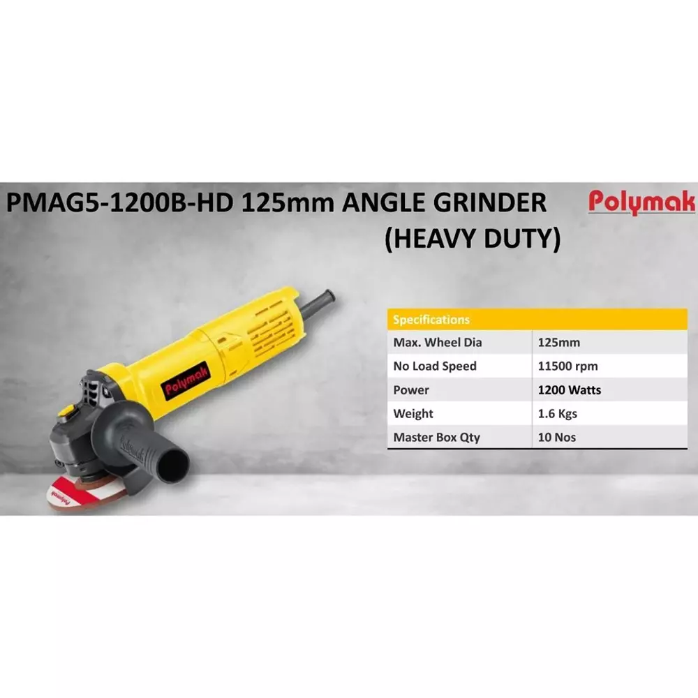 polymak-1200-w-angle-grinder-with-11500-rpm-no-load-speed-and-125-mm-wheel-size-pmag51200bhd-without-cutting-blade