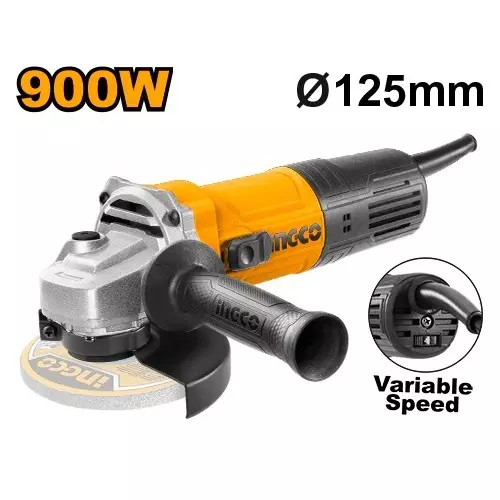 Ingco Angle Grinder 900 W, 5000-12000 RPM No Load Speed and 125 mm Disc Diameter, AG900285 (Without Disc)