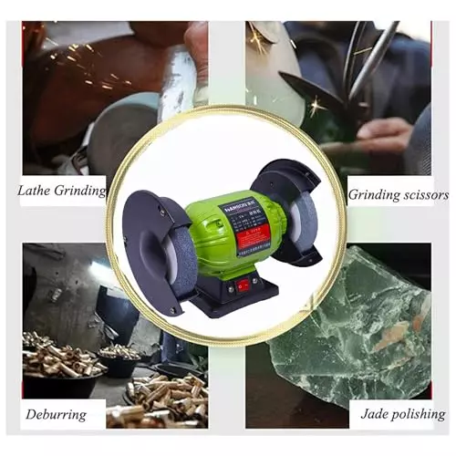Malfah Enterprises Double Wheeled Bench Grinder Die-Cast Aluminium Green & Black 2950 RPM ‎220 V for Grinding & Polishing, 141002