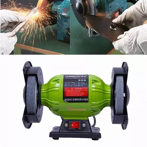 Malfah Enterprises Double Wheeled Bench Grinder Die-Cast Aluminium Green & Black 2950 RPM ‎220 V for Grinding & Polishing, 141002