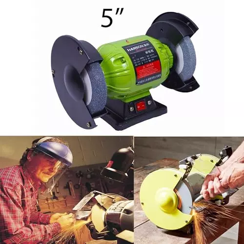 Malfah Enterprises Double Wheeled Bench Grinder Die-Cast Aluminium Green & Black 2950 RPM ‎220 V for Grinding & Polishing, 141002