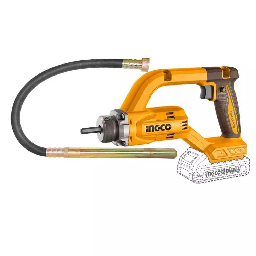 Ingco Cordless Concrete Vibrator 2500 RPM Speed 190 Hz Vibration Frequency 2.0 Ah Battery Capacity, CCVLI2025021 (with Battery)