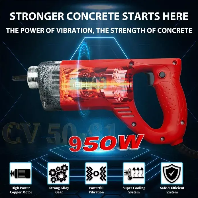 Elephant Concrete Vibrator with Needle 950 W Power 4000 r/min Speed 35 mm (1.37 inch) Hose Diameter