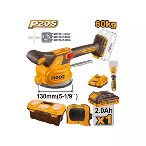 Ingco Cordless Tile Vibration Machine with 60 Kg Adsorbability and 130 mm Suction Cup Diameter, CTVLI20015 (With Battery & Charger)