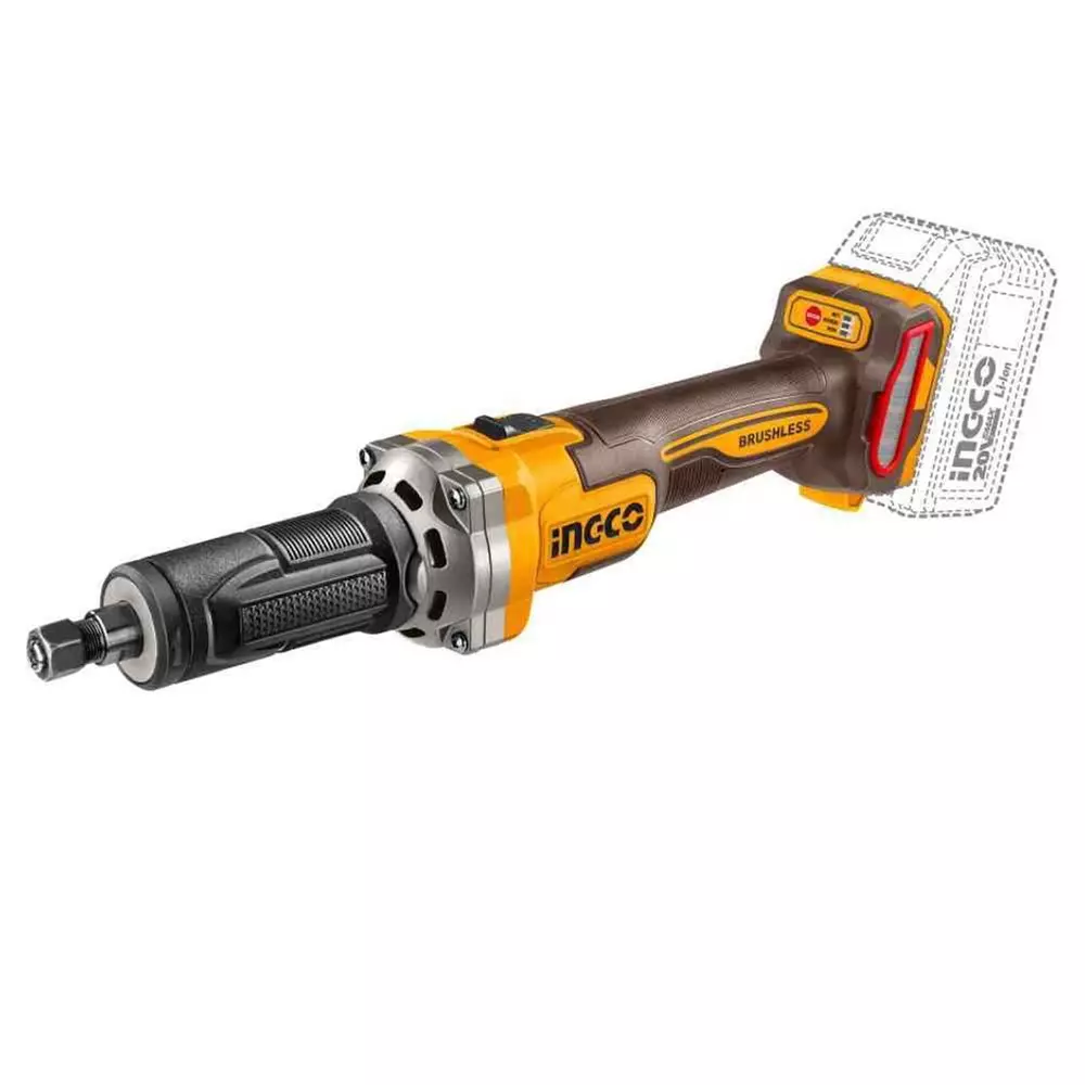 Ingco Cordless Die Grinder 6 mm (1/4 inch) Collet Size 4.0 Ah Battery Capacity Brushless Motor, CDGLI20012 (with Battery)