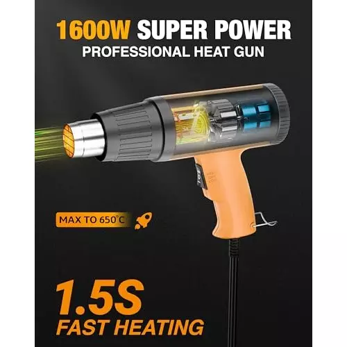 FEDUS Gun Hot Air Gun 1600 W 2 Temperature Settings 1.5 Sec Heating Speed Orange, Black
