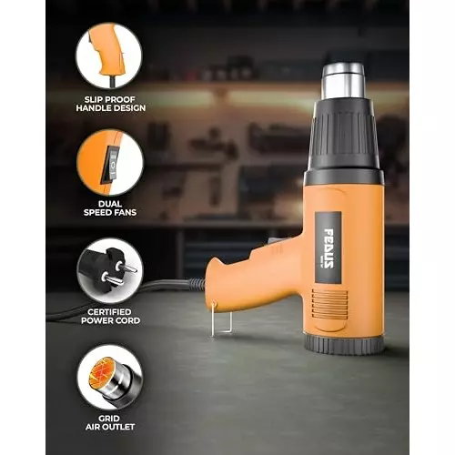 FEDUS Gun Hot Air Gun 1600 W 2 Temperature Settings 1.5 Sec Heating Speed Orange, Black