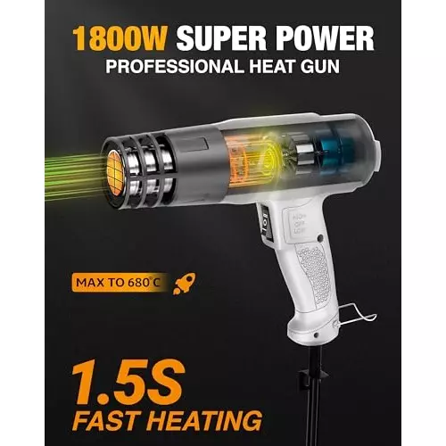 FEDUS Gun Hot Air Gun 1800 W 2 Temperature Settings 1.5 Sec Heating Speed Grey