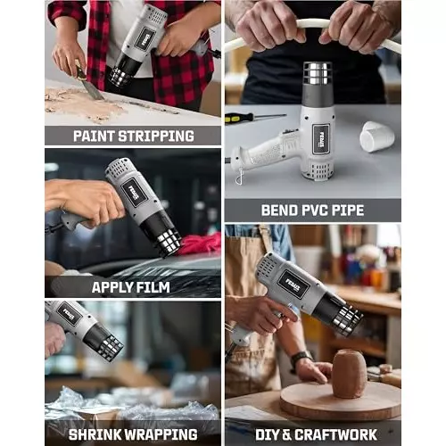 FEDUS Gun Hot Air Gun 1800 W 2 Temperature Settings 1.5 Sec Heating Speed Grey