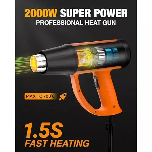 FEDUS Gun Hot Air Gun 2000 W 2 Temperature Settings 1.5 Sec Heating Speed Orange, Black