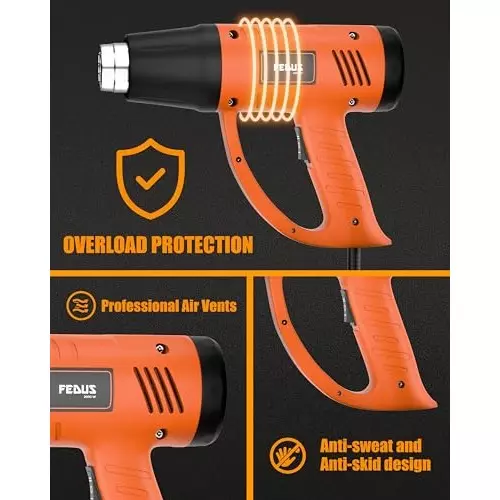FEDUS Gun Hot Air Gun 2000 W 2 Temperature Settings 1.5 Sec Heating Speed Orange, Black