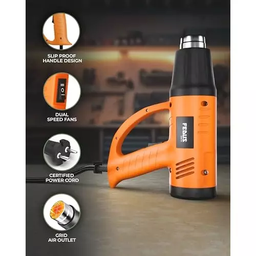 FEDUS Gun Hot Air Gun 2000 W 2 Temperature Settings 1.5 Sec Heating Speed Orange, Black