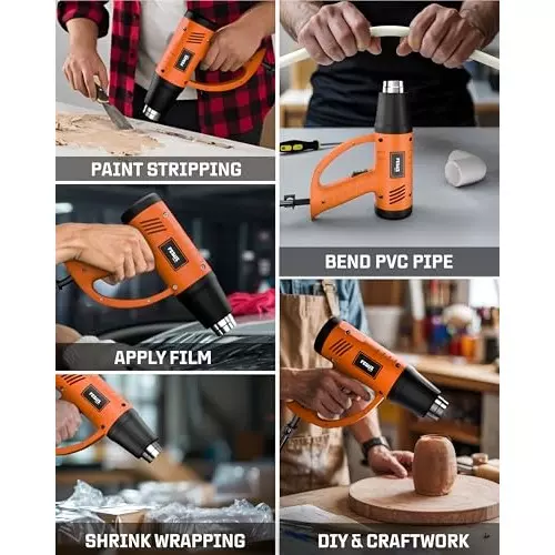FEDUS Gun Hot Air Gun 2000 W 2 Temperature Settings 1.5 Sec Heating Speed Orange, Black