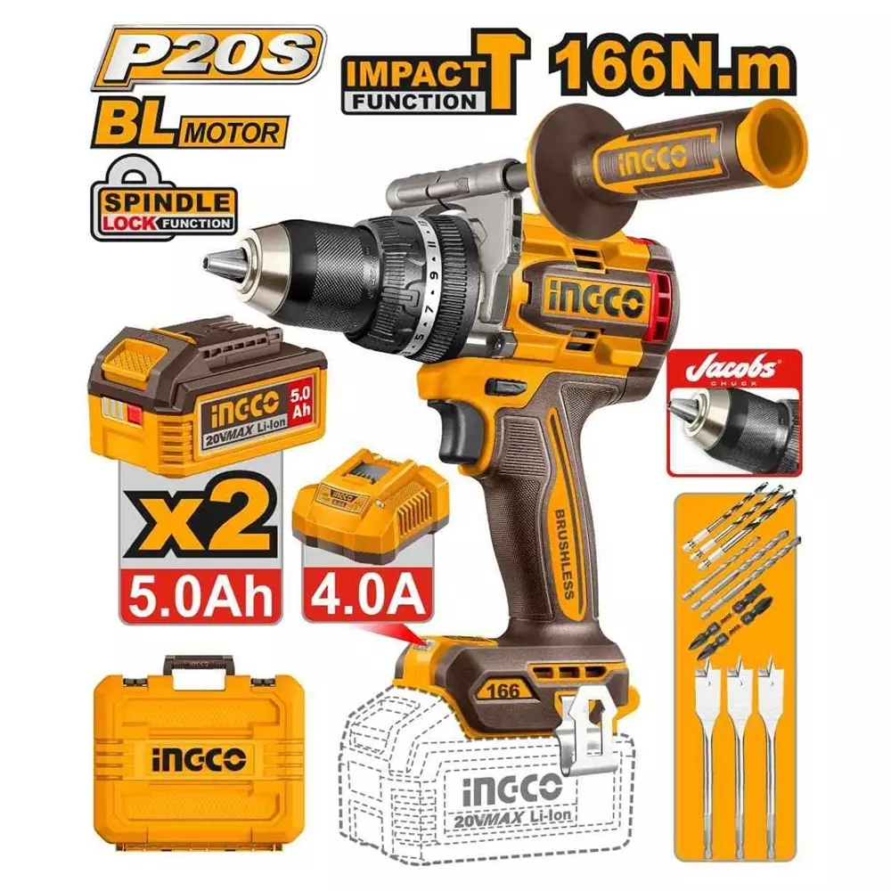 ingco-brushless-cordless-impact-drill-13-mm-chuck-size-166-nm-maximum-torque-brushless-motor-cidli201668