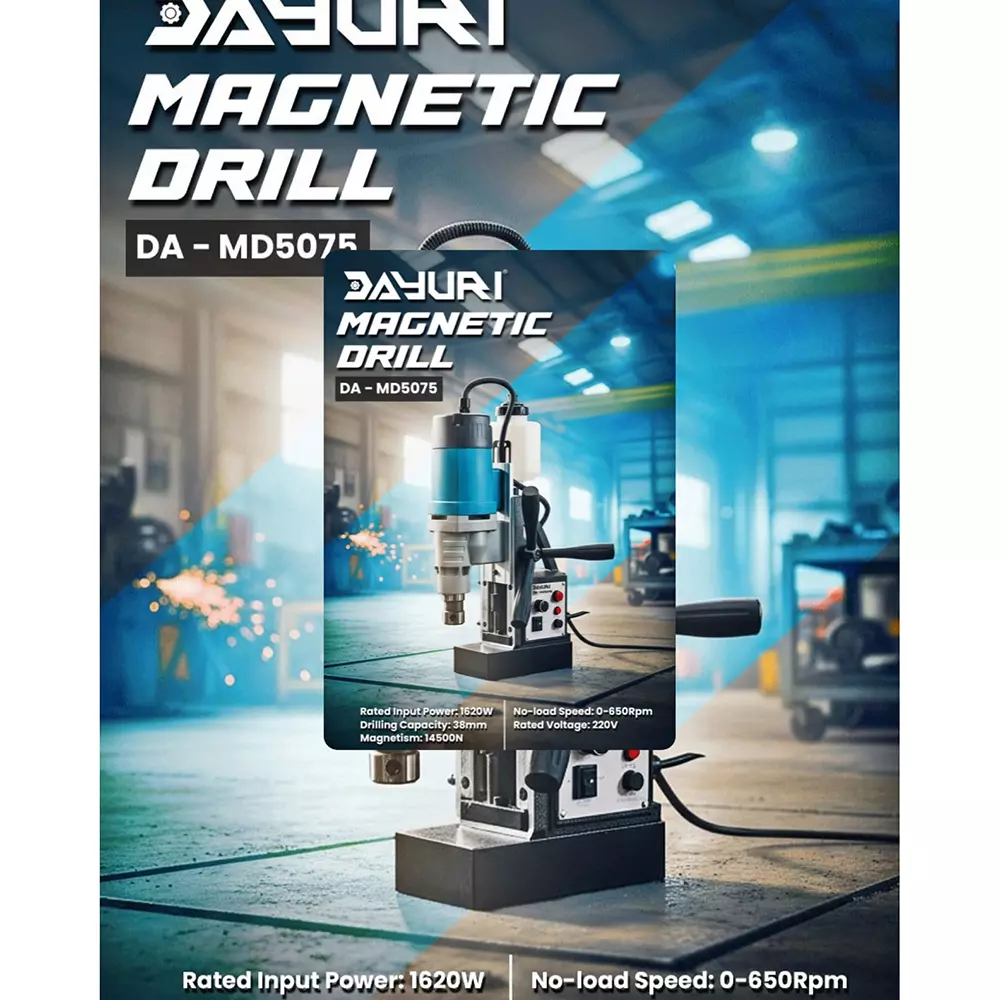 Dayuri Magnet Drill Machine 1620 W Rated Power 38 mm Drill Capacity 650 RPM Speed, DA-MD5075 (Without Drill)