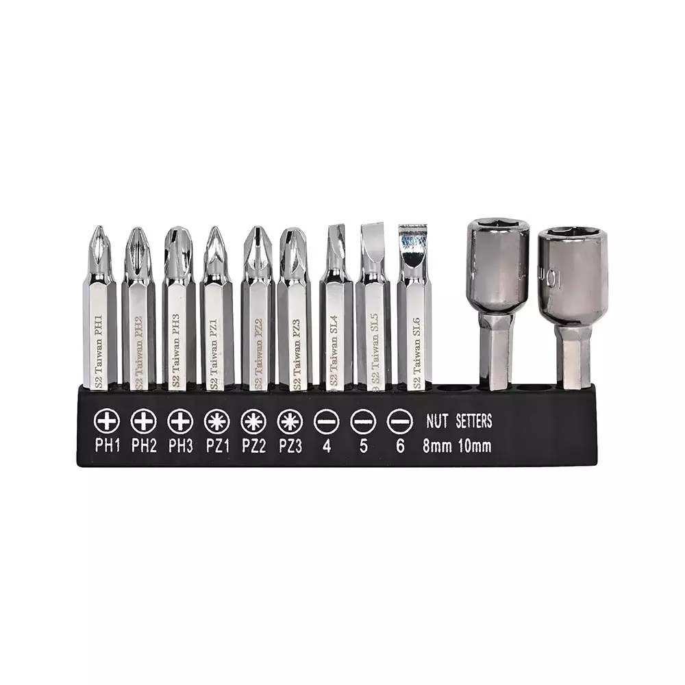 H9 11 in 1 Mix Bit & Nut Settler 1/4 inch Hex Shank Chrome (Pack of 11)