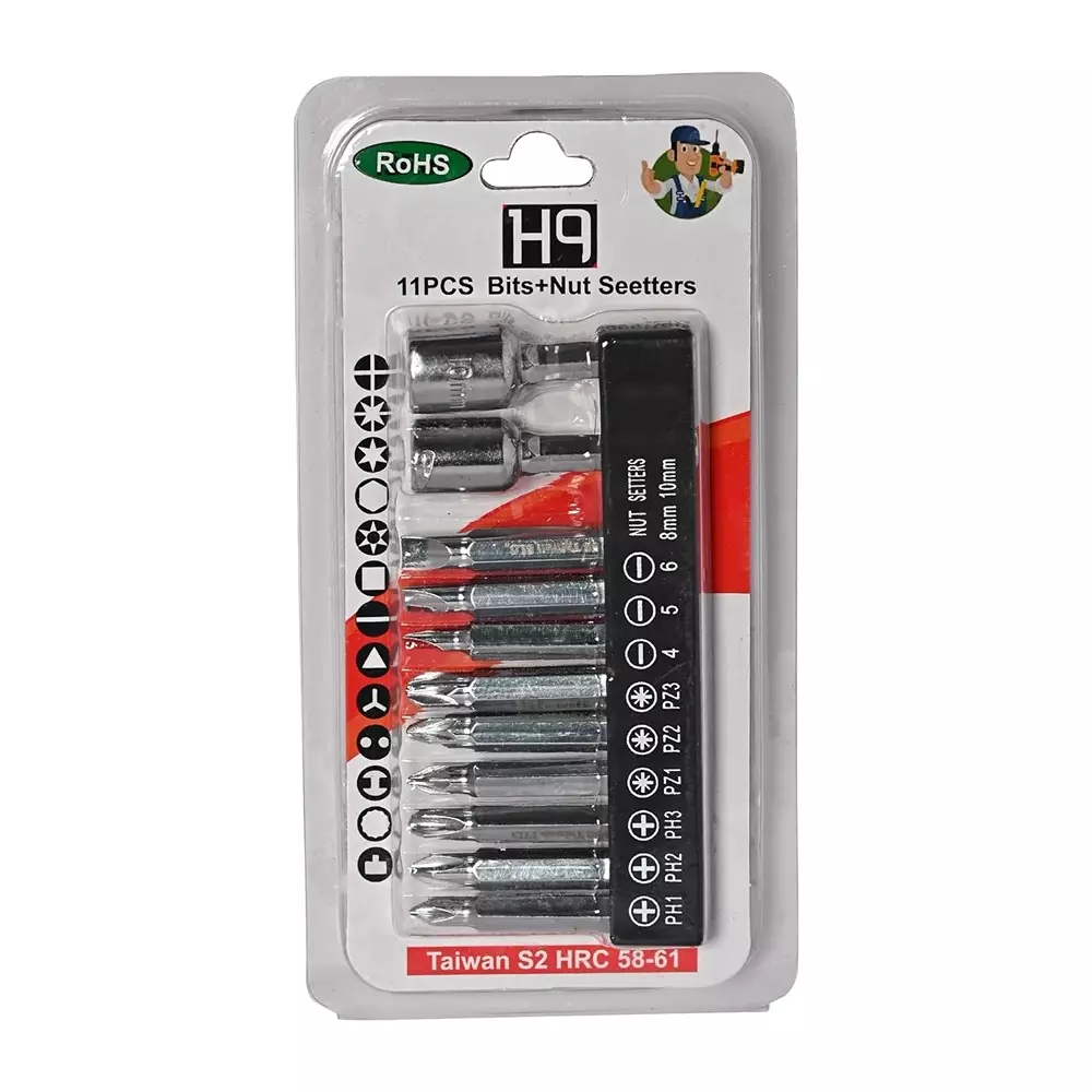 H9 11 in 1 Mix Bit & Nut Settler 1/4 inch Hex Shank Chrome (Pack of 11)
