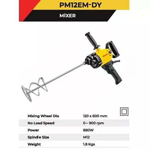 polymak-880-w-paint-mixer-with-0-900-rpm-no-load-speed-and-m12-spindle-thread-pm12emdy-with-mixing-rod-helical-paddle