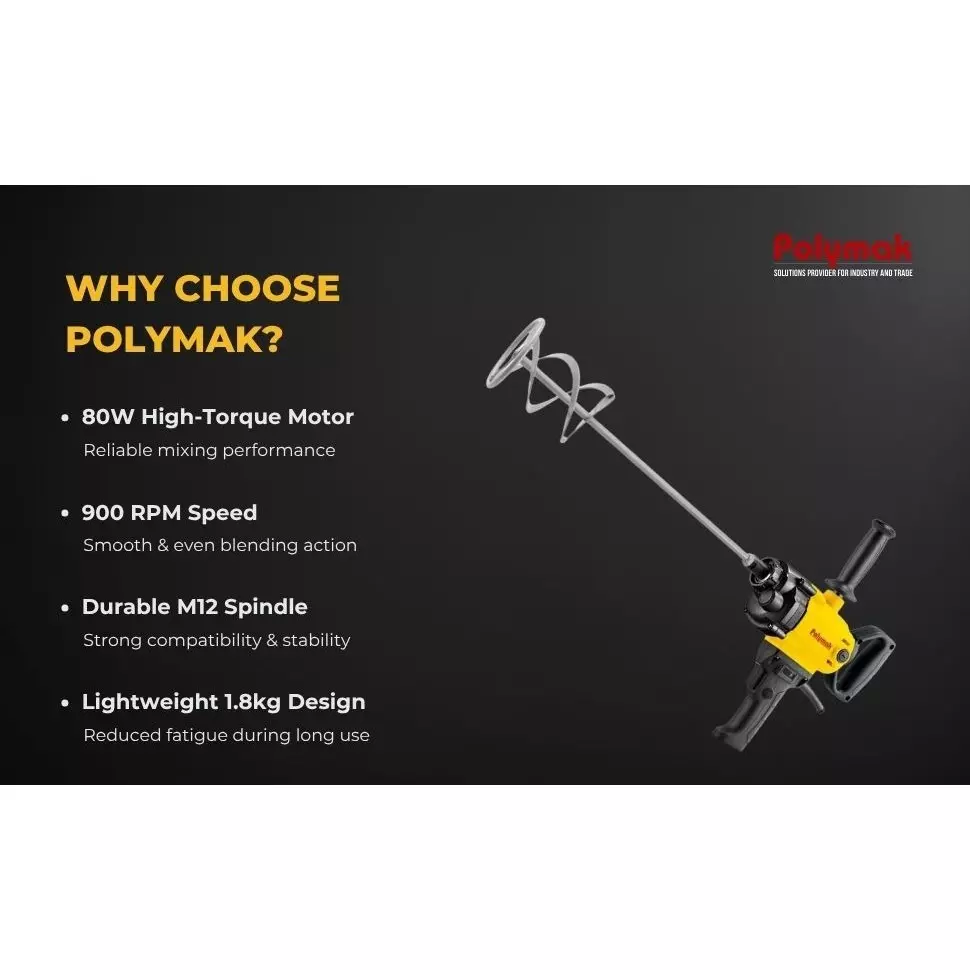 polymak-880-w-paint-mixer-with-0-900-rpm-no-load-speed-and-m12-spindle-thread-pm12emdy-with-mixing-rod-helical-paddle