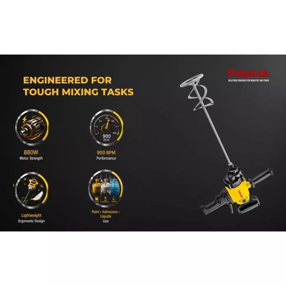 polymak-880-w-paint-mixer-with-0-900-rpm-no-load-speed-and-m12-spindle-thread-pm12emdy-with-mixing-rod-helical-paddle