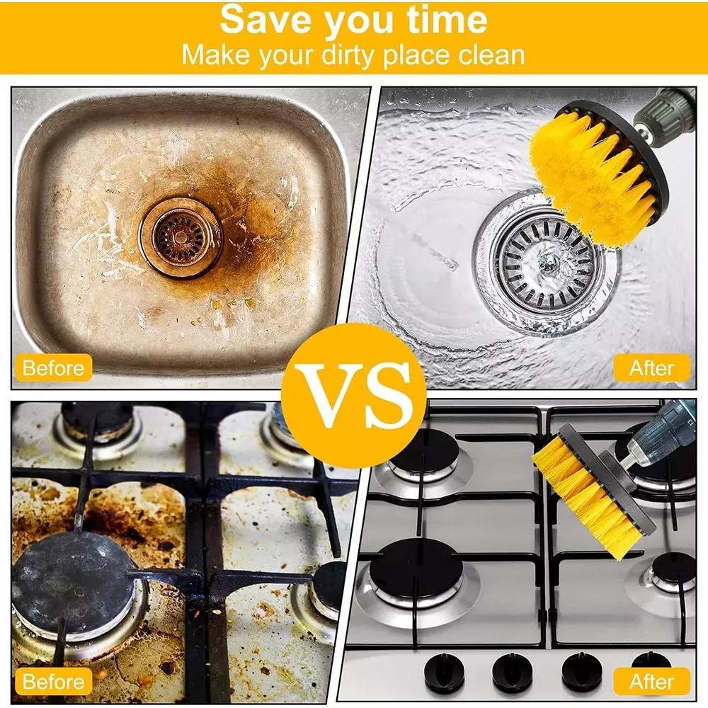 Jawsons Multipurpose Drill Brush Attachment for Cleaning Bathtubs, Sinks, Bathrooms, Kitchens, Grills, Cars, etc | Machine Not Included (Pack of 12)