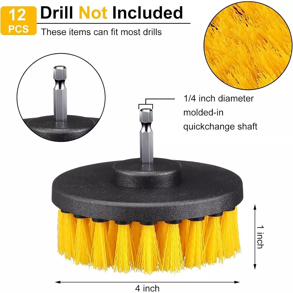 Jawsons Multipurpose Drill Brush Attachment for Cleaning Bathtubs, Sinks, Bathrooms, Kitchens, Grills, Cars, etc | Machine Not Included (Pack of 12)