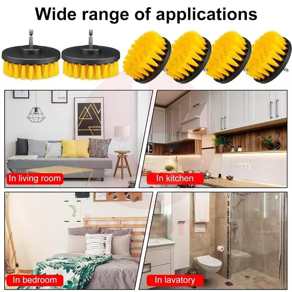 Jawsons Multipurpose Drill Brush Attachment for Cleaning Bathtubs, Sinks, Bathrooms, Kitchens, Grills, Cars, etc | Machine Not Included (Pack of 2)