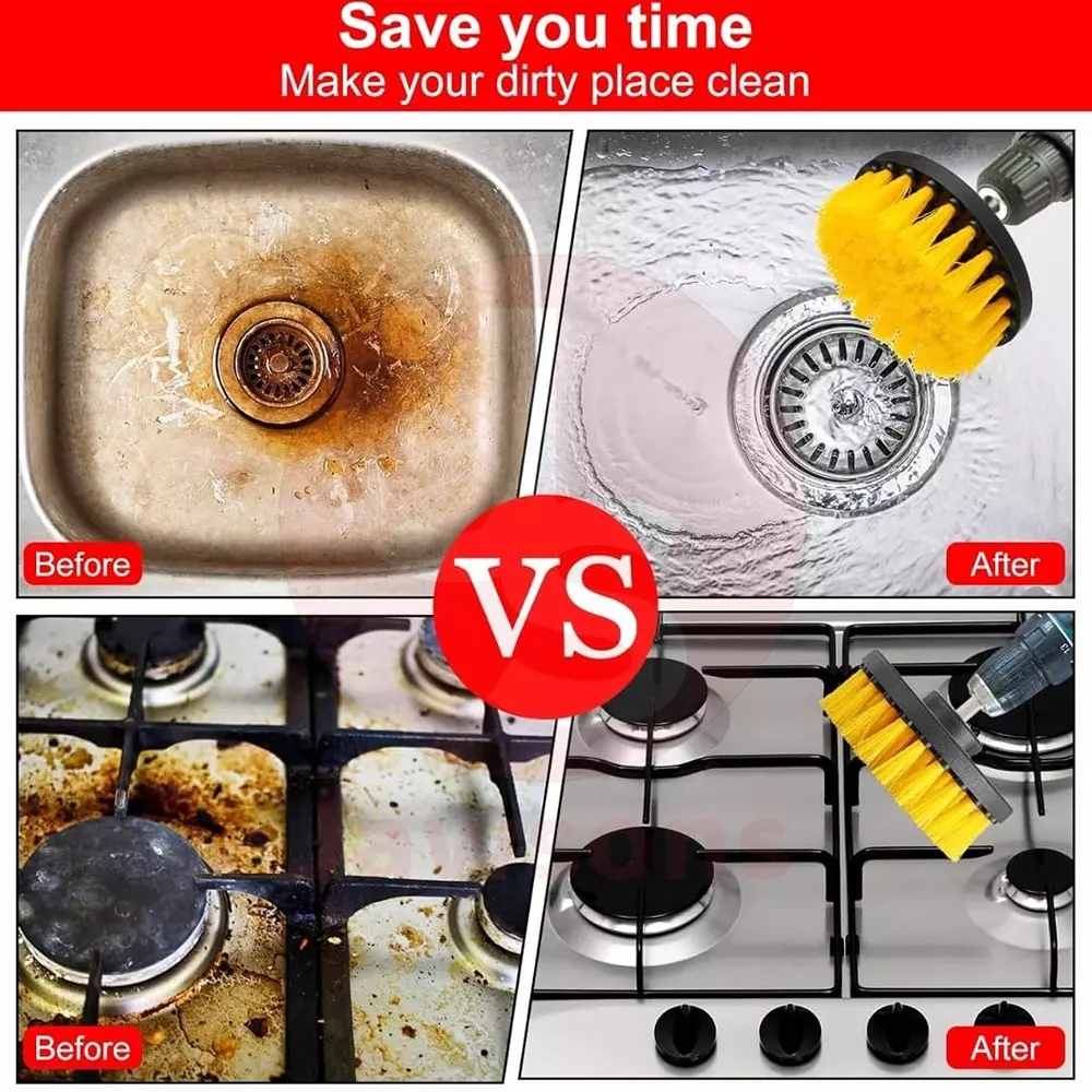 Jawsons Multipurpose Drill Brush Attachment for Cleaning Bathtubs, Sinks, Bathrooms, Kitchens, Grills, Cars, etc | Machine Not Included (Pack of 6)