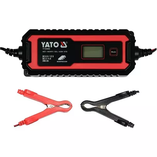 Yato 6/12 V DC Electronic Battery Charger for 5-200 Ah Battery Capacity with 2/4 A Charging Current, YT-83000